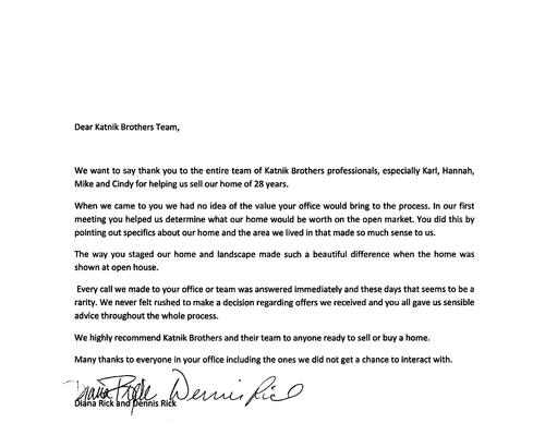 Diana Rick & Dennis Rick Family Letter