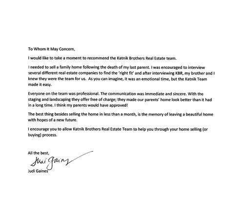 Judi Gaines Letter